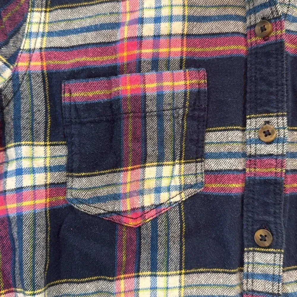 Abercrombie kids girls Navy and Pink Plaid flannel button down Shirt size L